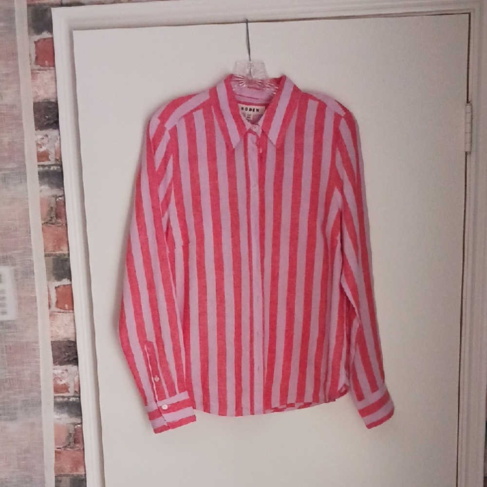 Boden Pink and Coral Striped Button-Down Shirt